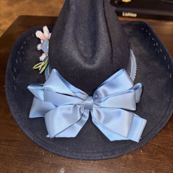 Nancy Hughes Hat Co. Cowboy Western Rodeo Pageant Hat 100% USA Wool Blue Floral - Picture 1 of 8